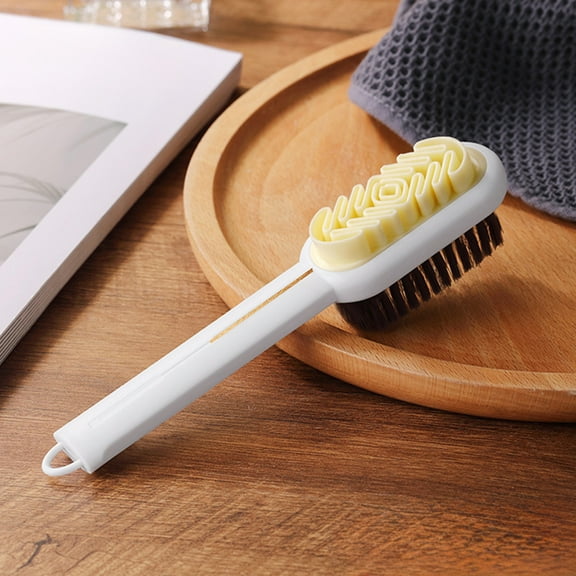 Gnmfd Double-Sided Suede Shoe Brush, Long Handle Leather Cleaning Brush for Scuff Stain Removal, Microfiber Bristles for Shoes, Boots, Leather Furniture, Home or Restroom Use