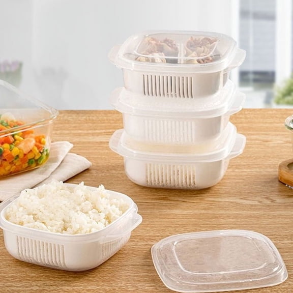 Gnmfd Drainage Bento Box Fruit Food Container Microwave Safe Multi-Purpose Lunch Box with Water Drainage, Double Layer Separation, Meal Prep for Office, Picnic, Home, Healthy Diet