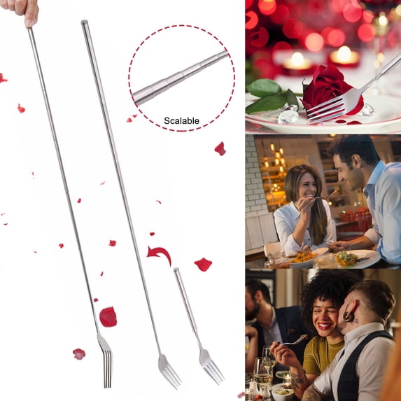 Gnmfd Extendable Stainless Steel Long Handle Fork Telescopic BBQ Grilling Tool for Dinner Fruit Dessert Outdoor Camping Tableware Party Cooking