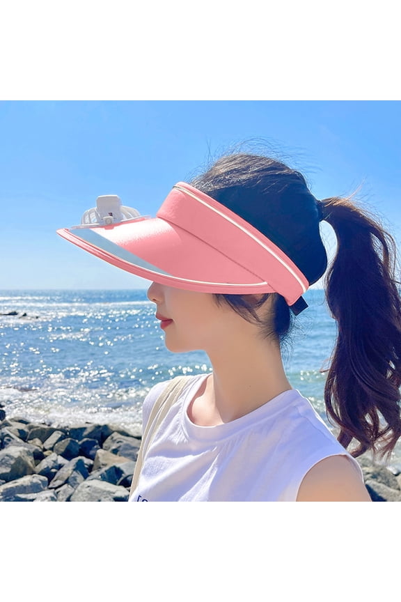 Fan Visor Hat for Women Summer Sun Protection, USB Rechargeable Adjustable Fan with Three Speeds, Lightweight Cooling Hat for Outdoor Sports Gardening Beach Travel Activities
