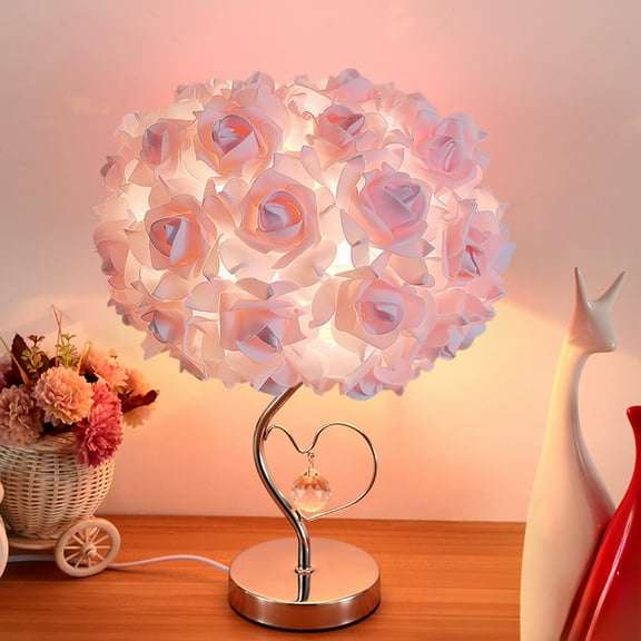 Gnmfd Faux Rose Flower Tree Lamp Rose Table Lamp Desktop Night Light Ornaments for Home Wedding Party Bedroom Office Romantic Decoration Soft LED Ambient Lighting for Tabletop