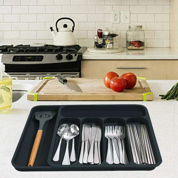 Gnmfd Five Compartment Kitchen Drawer Organizer, Expandable Cutlery Storage Box for Knives, Forks, Chopsticks, Adjustable Organizer for Kitchen Drawers, Utensil and Silverware Storage