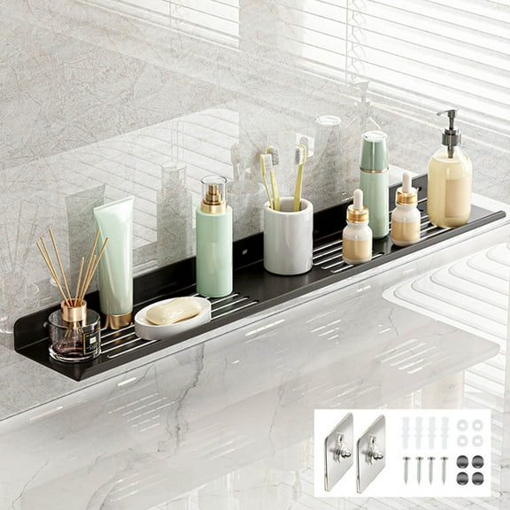 Gnmfd Floating Wall Mounted Bathroom Shelf Carbon Steel Metal Display Shelf with Drainage Holes for Makeup Kitchen Desktop Bedroom Storage Rack Storage Shelf Storage Box Storage Organizer