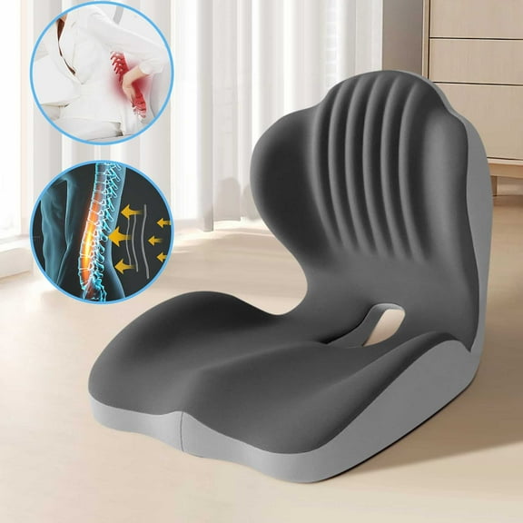 Gnmfd Foam Integrated Cushion and Backrest Ergonomic Seat Cushion for Office Chair, Home, Travel, Posture Support, Relieves Back Pain, Blanket Ladder, Long Sitting Comfort