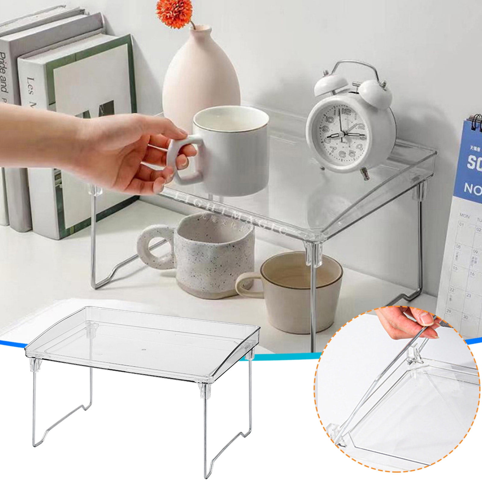 Storage Rack Clear Gnmfd Foldable Desktop Transparent Storage Rack Double Layer Organizer ...