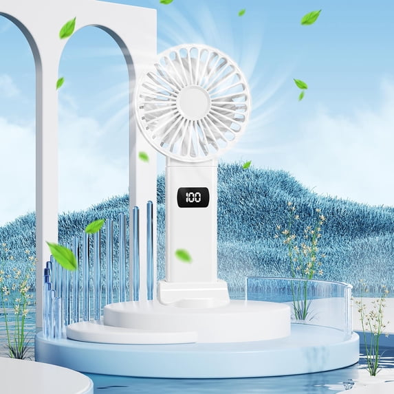 Gnmfd Folding Digital Display USB Rechargeable Handheld Fan 5-Speed Portable Mini Fan for Bedroom, Office, Outdoor, Travel, Study, Summer Cooling, Compact Personal Fan with Type-C Charging