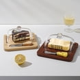thumbnail image 1 of Gnmfd Glass Box Dessert Cheese Cake Storage Container with Lid Wooden Tray Elegant Display for Cake Pastry Butter Storage Serving Box for Kitchen Table Parties and Gatherings, 1 of 9
