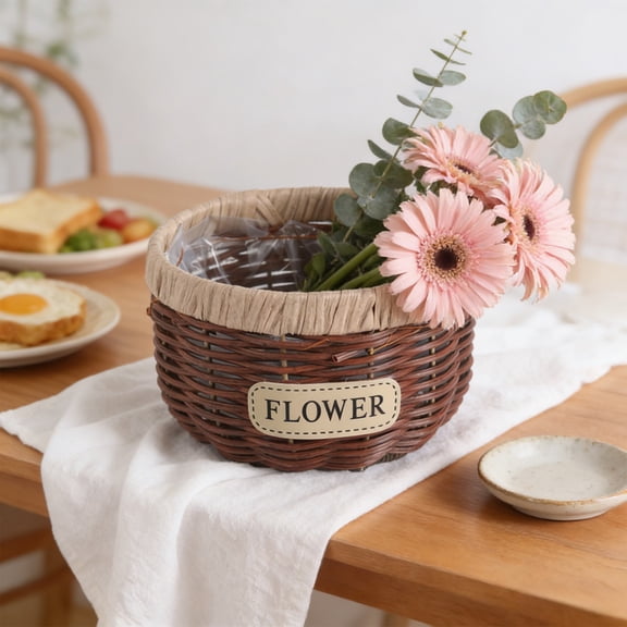 Gnmfd Hand Woven Rattan Flower Basket, Small 15 x10 cm, Succulent Planter, Rustic Tabletop Decor, Indoor Outdoor Accents, Wedding Centerpiece, Natural Texture, Lightweight And Durable