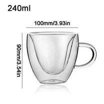 Gnmfd High Borosilicate Glass Heart-Shaped Milk Tea Cup Double-Layer Insulated Coffee Mug for Hot Cold Beverages Home Office Unique Gift Birthday Anniversary 180ML-240ML