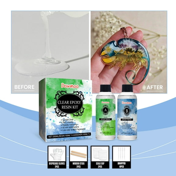 Gnmfd High Transparency Anti Yellowing Epoxy Resin DIY Kit, 200 Ml, Crystal Clear Casting Set With Tools, Wear Resistant, Beginner Friendly, Jewelry And Craft Making, Stable Quality, Lasting Finish