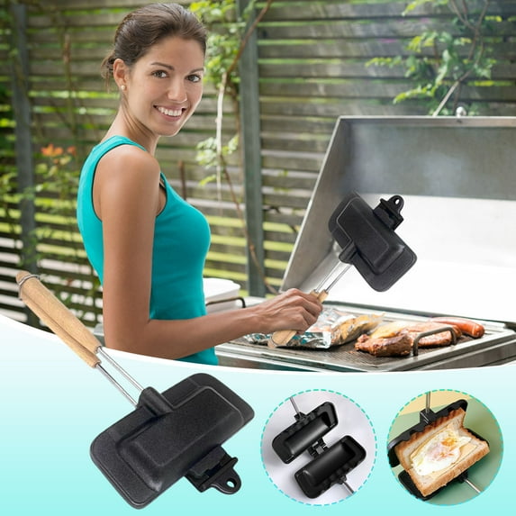 Gnmfd Hot Sandwich Maker Double-Sided Pan with 7in Bread Clip for Toasts, Pancakes, Omelets, Frittatas, Nonstick Aluminum Frying Pan for Breakfast, Camping, Dorm, Kitchen Cooking