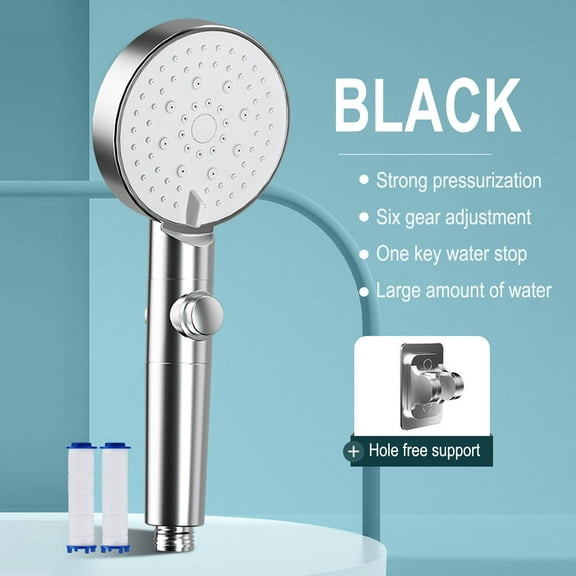 Gnmfd Household Bath Shower Rain Shower Head, Turbocharged High-Pressure Water Nozzle, 6-Speed Adjustable Shower for Low Water Pressure, Universal 4-Point Interface for Bathroom Use