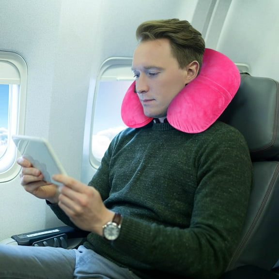 Gnmfd Inflatable U-Shaped Travel Neck Pillow Soft Air Cushion for Plane Car Train Sleeping Support Quick Inflate Deflate Portable Travel Holiday Comfort Blanket Storage Throw Blanket