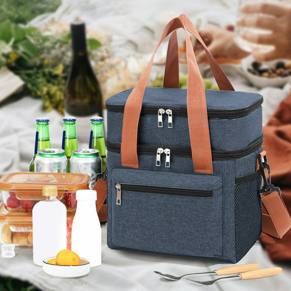 Gnmfd Insulated Lunch Bag Large Capacity Double Layer Cooler Bag, Waterproof Thermal Tote for Bento Boxes, Milk Bottles, Meal Prep, Work, Travel, Picnic, Food Storage, Containers with Lids