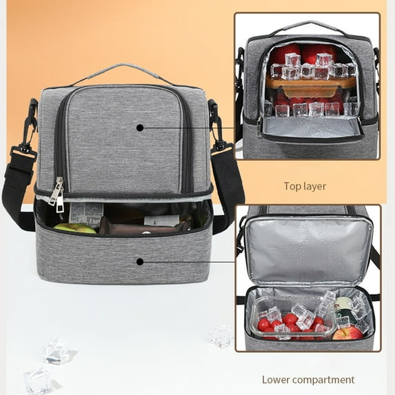 Gnmfd Insulated Lunch Bag Waterproof Double Layer Cooler for Bento Milk Bottles Meal Boxes, Large Thermal Tote with Dual Compartments, Hand Shoulder Carry for Work Picnic Travel Beach Outdoor