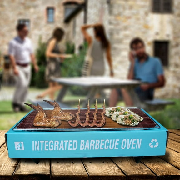 Gnmfd Integrated Disposable Barbecue Stove Outdoor Picnic Grill, Stainless Steel and Kraft Paper Fast Burning Charcoal, Portable One-Time Use for Camping Backyard BBQ Party Cooking