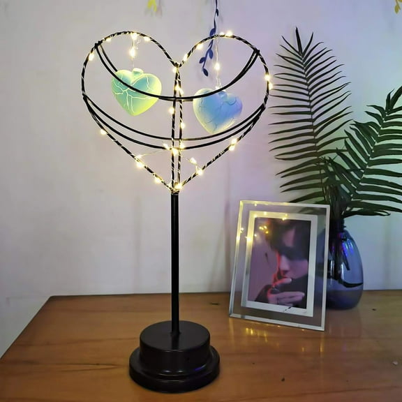 Gnmfd Iron Decorative Table Lamp Battery Operated Warm LED Light Romantic Bedside Night Lamp for Bedroom Living Room Holiday Party Decoration Ambiance Lighting Tea Lights Candles Fairy Lights Decor