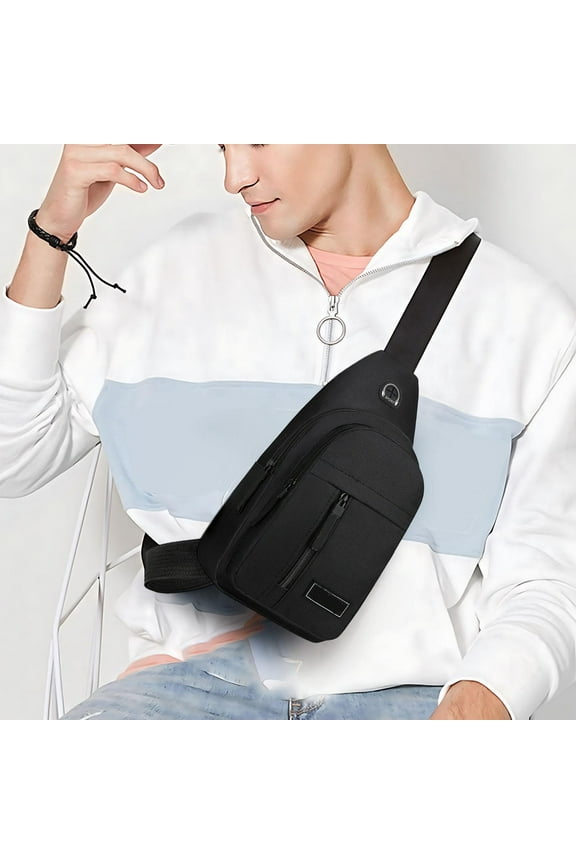 Japanese Style Cloth Chest Bag Unisex Crossbody Sling Bag with Multiple Pockets for Phone, Wallet, Keys, Small Camera for Running, Cycling, Hiking, Travel, Storage Cabinet Storage