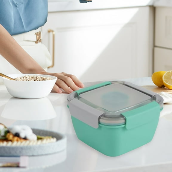 Gnmfd Japanese Style Double Compartment Lunch Box Sealed Microwaveable Bento Box for Office Workers Adults, Large 38oz Portion with Divider and Included Fork, Picnic Travel Meal Prep Storage