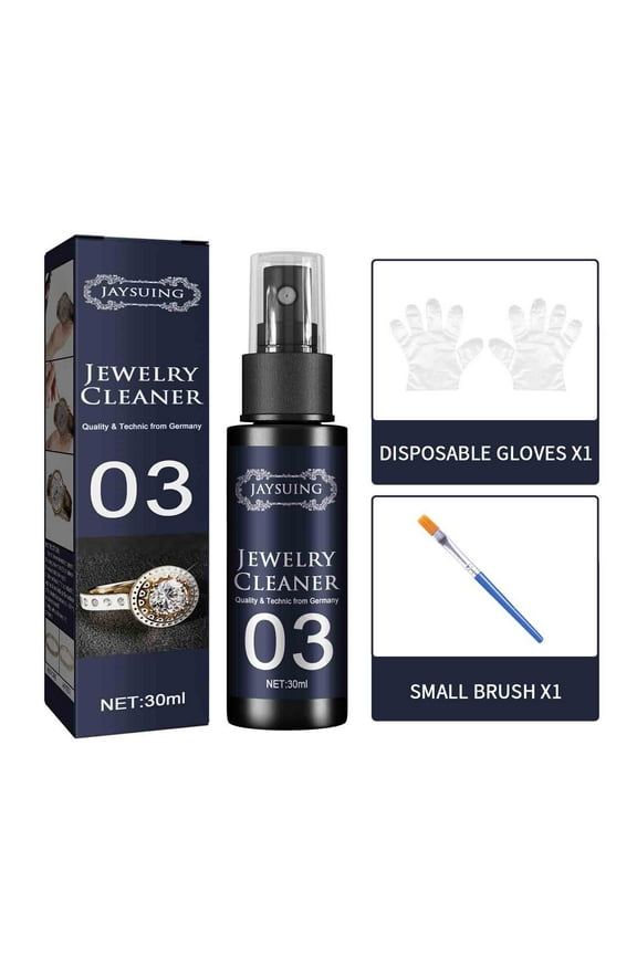 Jewelry Cleaner Spray For Diamond Silver Gold Rings Necklaces, Fast-Acting Jewelry Cleaning Solution With Brush And Gloves, Restores Shine Removes Tarnish In 1 Minute For Home Or Travel 30ml