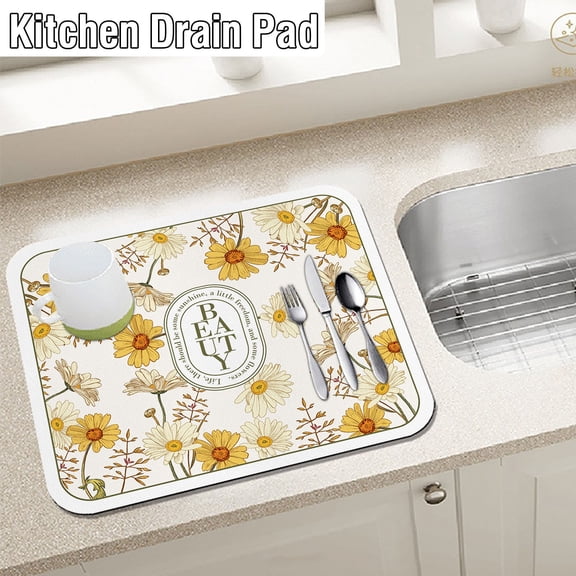 Gnmfd Kitchen Countertop Absorbent Cloth Pad, Heat Insulation Drying Mat for Dishes Cups Plates, Non Slip Soft Fabric Pad for Coffee Table Tabletop, Kitchen Bathroom Dining Room Use