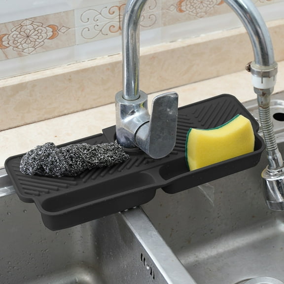 Gnmfd Kitchen Sink Drainage Mat Soft Silicone Non-Slip Counter Organizer with Space Expansion Compartments Spatter-Proof Draining Board for Household Kitchen Use Dish Drying Essential