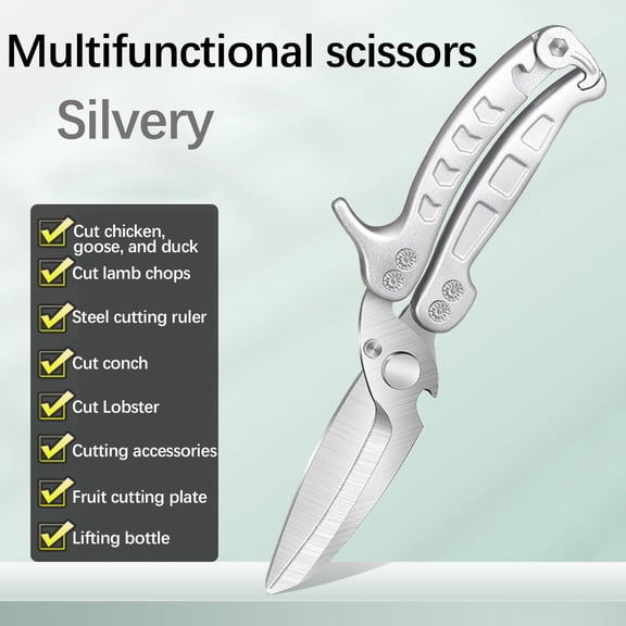 Gnmfd Kitchen Strong Shear Aluminum Alloy Multifunctional Scissors, Heavy Duty Meat Poultry Fish Bone Cutter with Non-slip Handle for Home Cooking BBQ Kitchen Food Prep