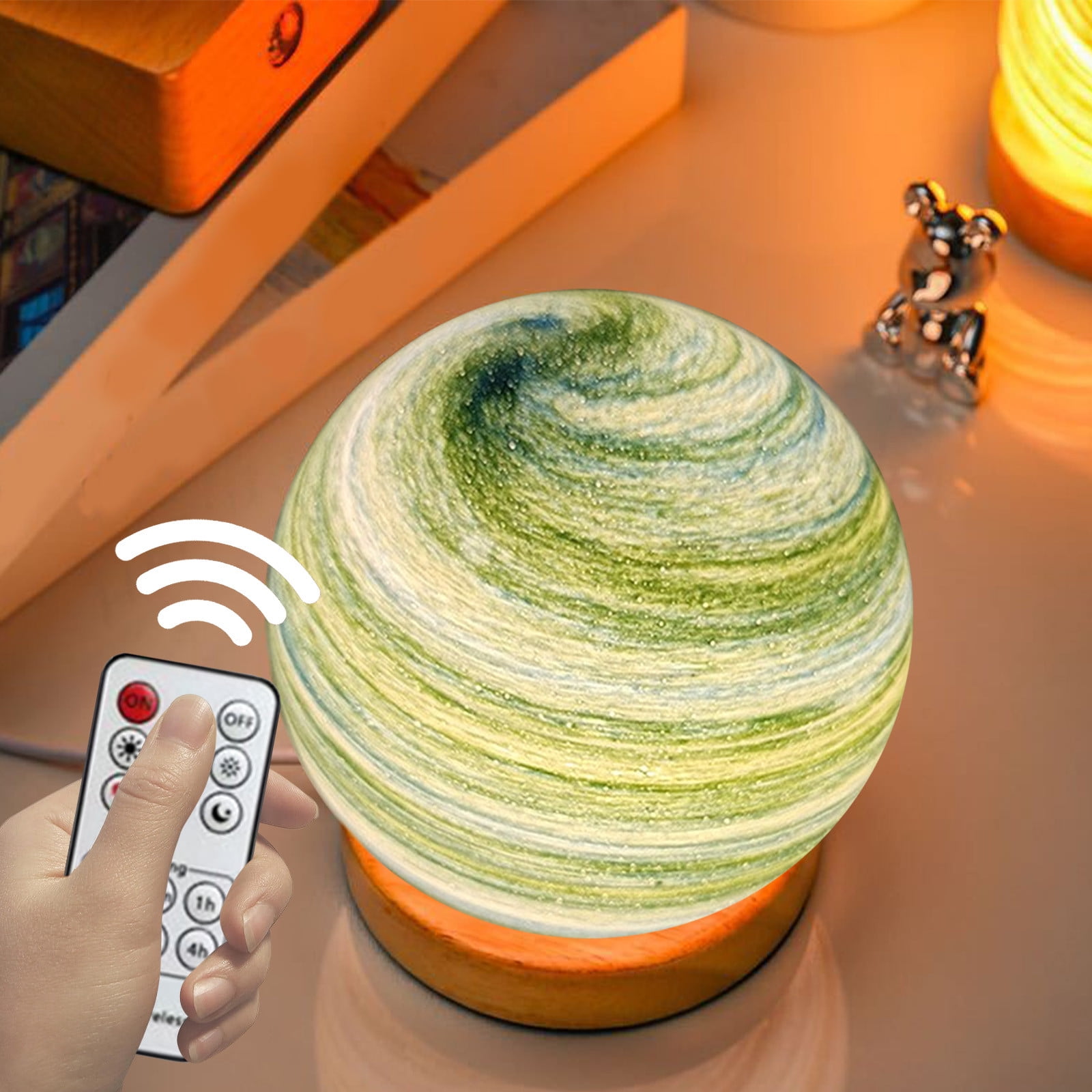 Gnmfd LED 3D Dimmable Planet Glass Ball Night Light USB Powered Mood Lamp for Bedroom, Bedside Table, Home Decoration, Romantic Night Light Gift, Lights for Room, Night Lights Plug Into Wall