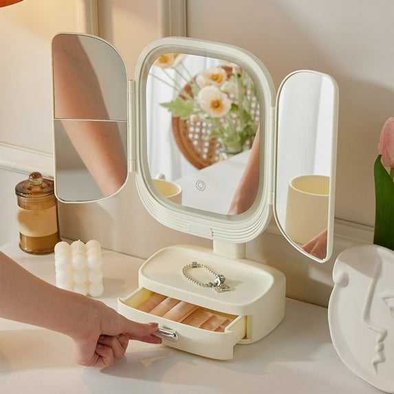 Gnmfd LED Makeup Mirror with Lights, Rotatable Desk Mirror, Multifunctional Beauty Mirror for Bedroom, Dressing Table, Clear Reflection, Adjustable Lighting for Daily Makeup and Styling