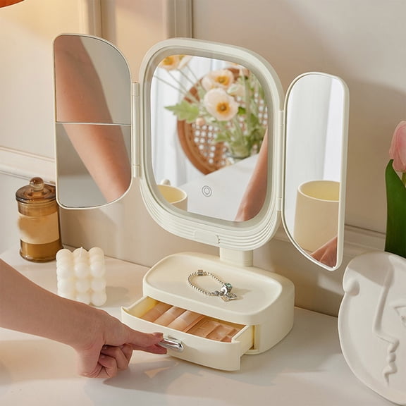 Gnmfd LED Makeup Mirror with Lights, Rotatable Desk Mirror, Multifunctional Beauty Mirror for Bedroom, Dressing Table, Clear Reflection, Adjustable Lighting for Daily Makeup and Styling