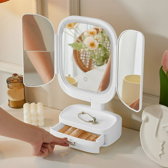 Gnmfd LED Makeup Mirror with Lights, Rotatable Desk Mirror, Multifunctional Beauty Mirror for Bedroom, Dressing Table, Clear Reflection, Adjustable Lighting for Daily Makeup and Styling