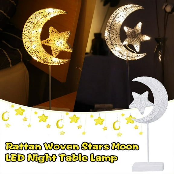 Gnmfd LED Rattan Star Table Lamp Decorative Night Light, Battery Powered Romantic LED Lamp, Warm Light for Bedroom Living Room Party Decor, Tea Lights Candles, LED Lights for Bedroom