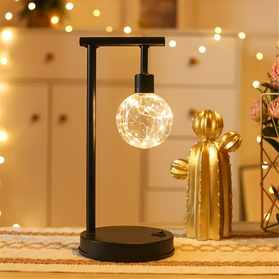 Gnmfd LED Wrought Iron Night Table Lamp Small Romantic Room Decor Battery Powered Night Light for Bedroom Living Room Porch Office Halloween Christmas Decorative Lights for Bedroom Home Decoration