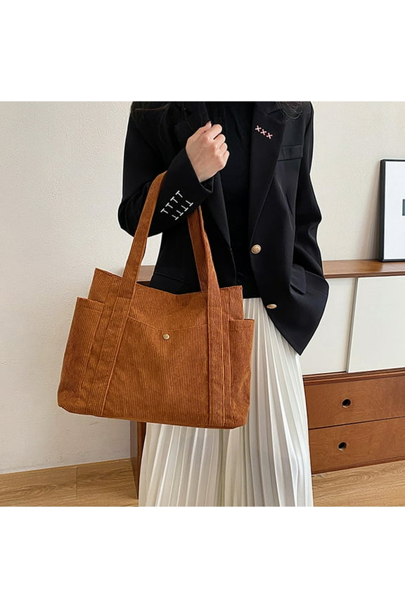 Large Canvas Tote Shoulder Bag Women Handbag, Multi-Pocket Organizer for Books Wallet Phone Cosmetics, Everyday Travel Bag with Storage Drawers and Storage Essentials