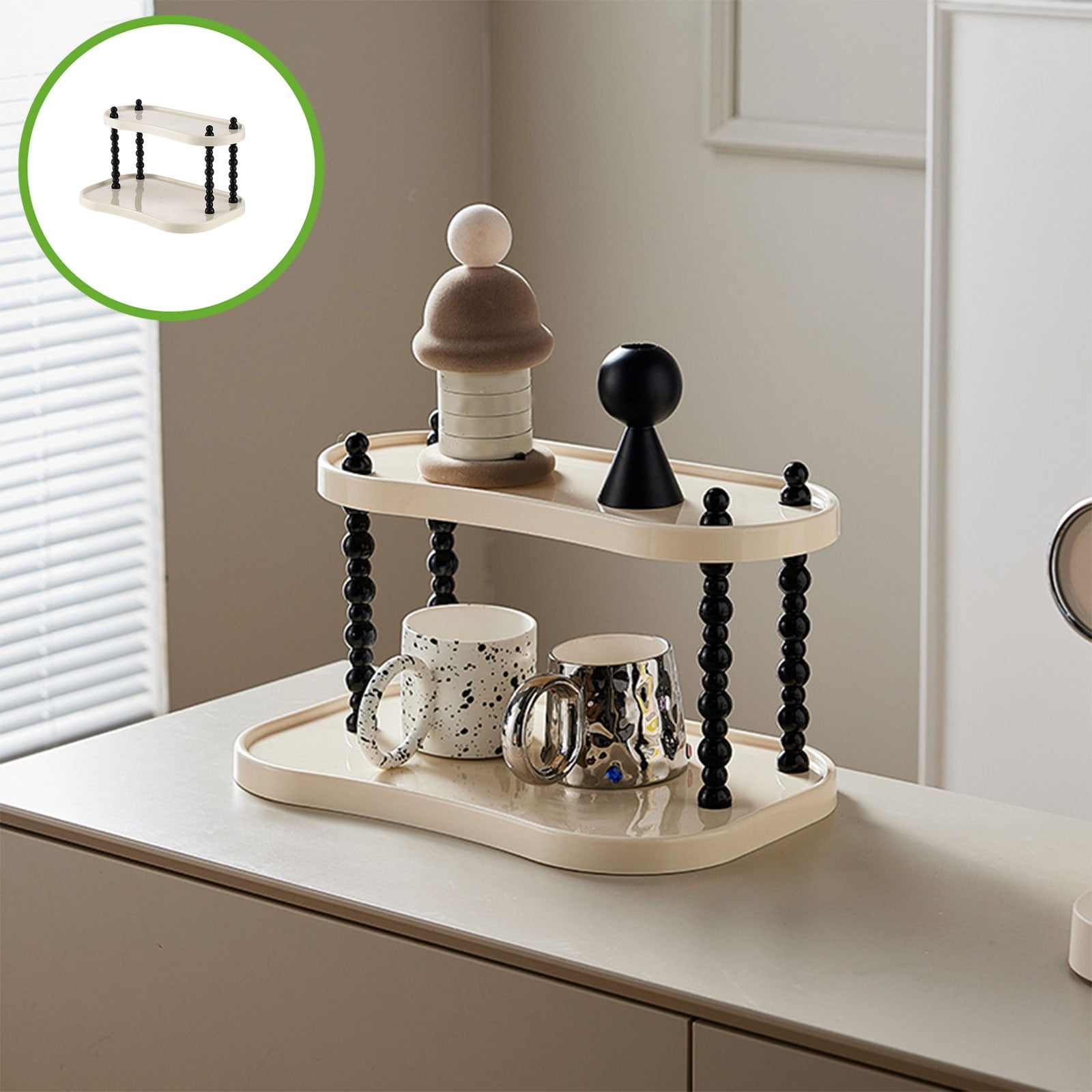 View of Gnmfd Large Desktop Storage Organizer Rack, Multi-Tier Cream Shelf for ...