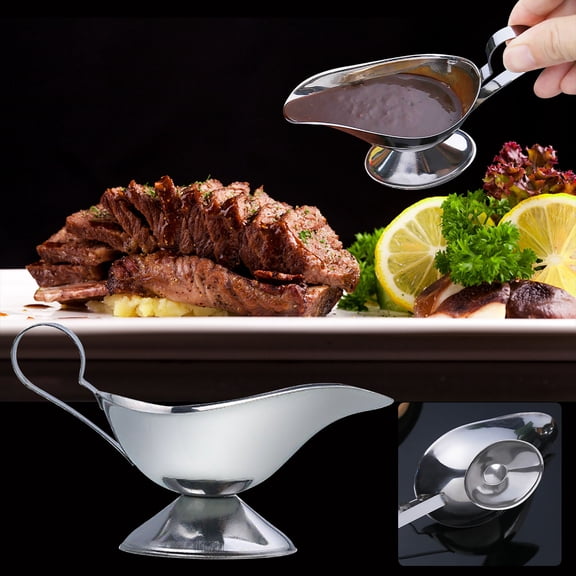 Gnmfd Large Dumper Sauce Dispenser with Classic Base, Stainless Steel Thick Sauce Pourer for Home, Cafes, Restaurants, Serving Condiments, Dressings, Hot Chocolate, Barbecue Parties