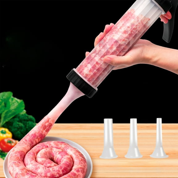 Gnmfd Manual Sausage Stuffer Maker Machine, Fast Meat Filling Tool with 3 Replaceable Nozzles 15mm 20mm 25mm, Homemade Sausage Maker for Kitchen BBQ Holiday Cooking