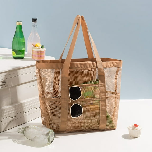 Gnmfd Mesh Fabric Travel Storage Bag Large Capacity Visual Partition Handbag with Bottom Drainage, Multi Pocket Organizer for Beach, Outdoor, Closet Storage, Travel Essentials