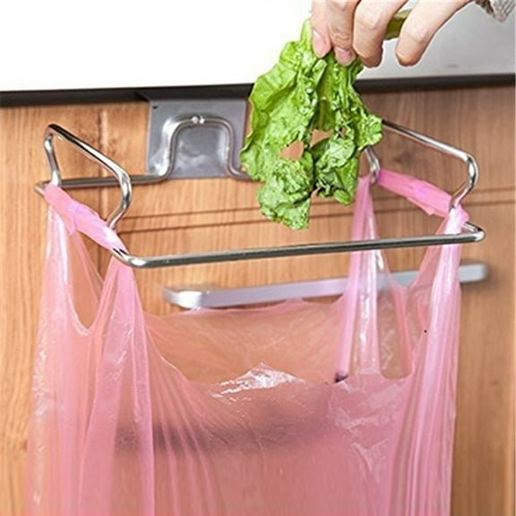 Gnmfd Metal Hanging Garbage Bag Rack, Over Cabinet Door Trash Bag Holder and Towel Organizer, Space-Saving Storage Solution for Kitchen Bathroom Laundry Use