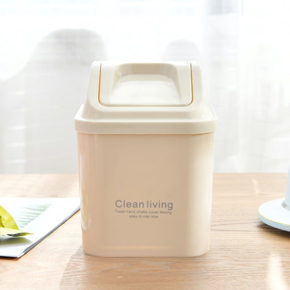 Gnmfd Mini Desktop Trash Can with Lid 6.7"x4.7"x4.7" Plastic Waste Bin for Office Desk Vanity and Bedroom, Small Tabletop Garbage Can for Paper Scraps and Cosmetics Storage