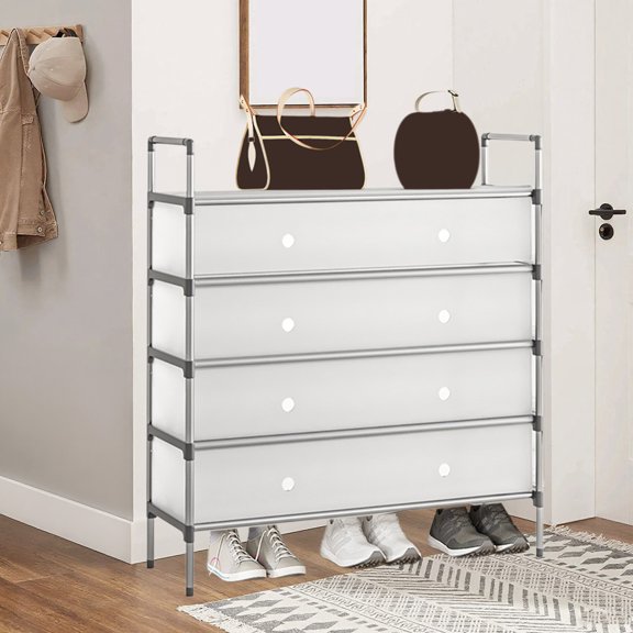 Gnmfd Multi-Layer Shoe Rack, Stackable Dust-Proof Shoe Storage Cabinet with Stainless Steel Plastic, Closet Organizers and Storage Shelves for Bedrooms Hallways Living Rooms