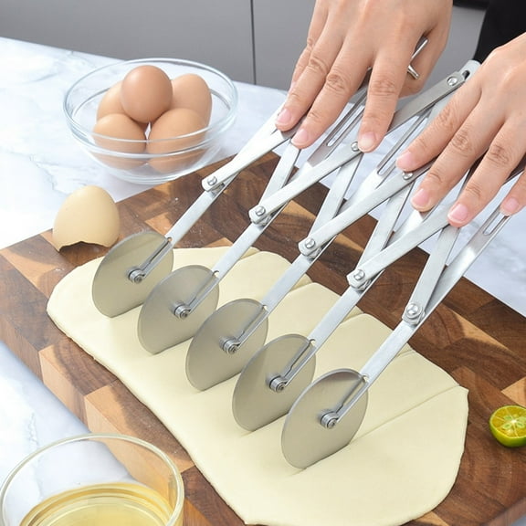 Gnmfd Multi Wheel Adjustable Spacing Pizza Cutter Stainless Steel Baking Knife for Precision Vegetable Dough Slicing, Uniform Cuts, Kitchen Meal Prep Tool for Home Restaurant Use