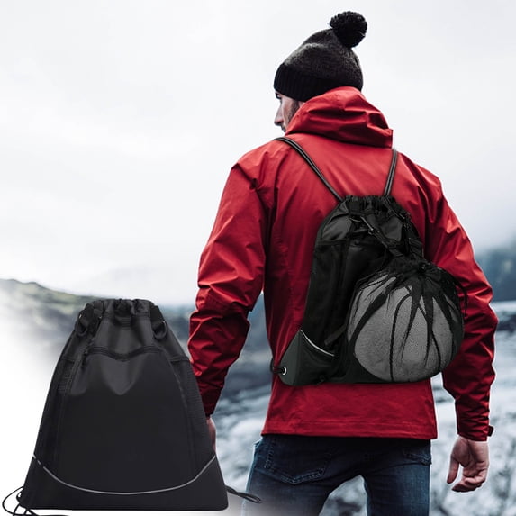 Gnmfd Multifunctional Basketball Training Backpack Storage Bag for Sports Travel School Gym, Large Capacity Drawstring Bag with Mesh Pockets for Water Shoes Clothes, Holiday Gifts for Athletes