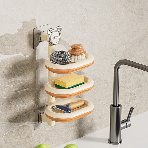 Gnmfd No-Drill Rotating Soap Box Wall Mounted Multi-Layer Soap Storage Container with Swivel Tray for Bathroom Kitchen, Compact Vertical Organizer with Efficient Drainage and Partitioned Storage