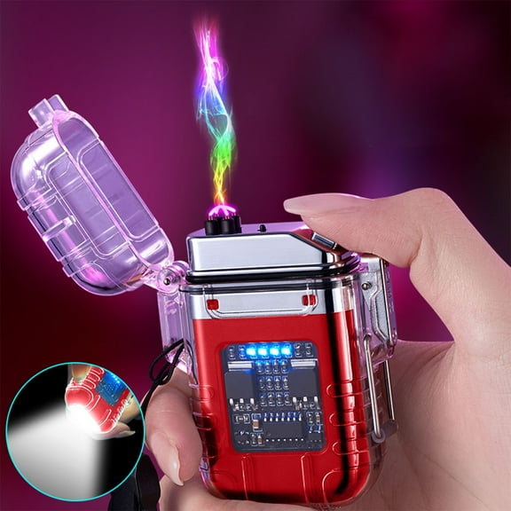 Gnmfd Outdoor USB Rechargeable Flameless Plasma Arc Lighter Windproof Electric Fire Starter with LED Light for Camping Hiking Travel, Safe Multipurpose Emergency Survival Gear