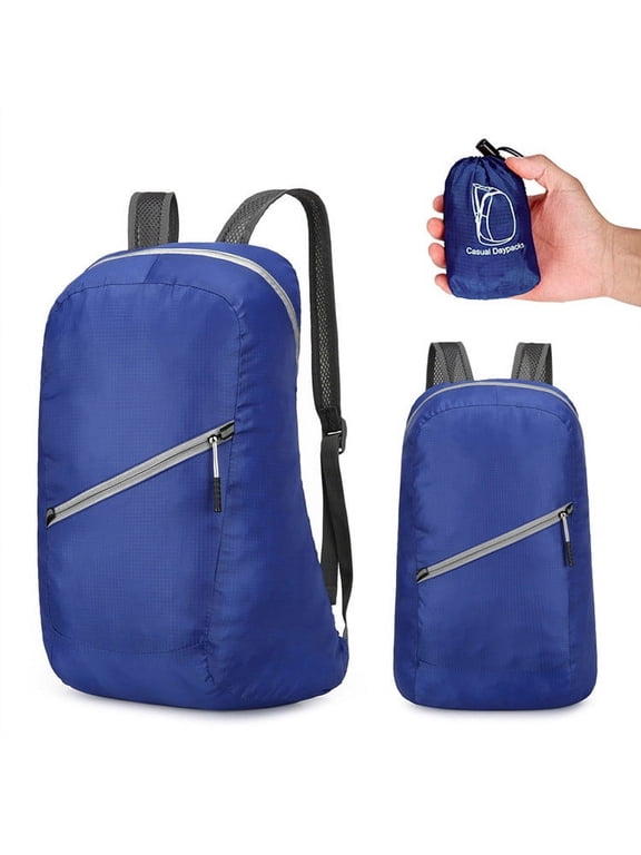 Packable Hiking Backpack, Foldable Daypack for Travel, Camping, Hiking, Water-resistant Lightweight Storage Bag with Zipper and Mesh Side Pockets for Teenagers, Day Trips