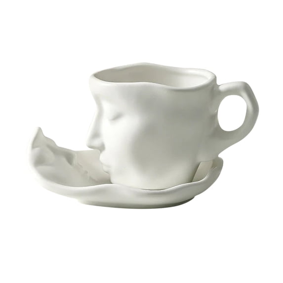 Gnmfd Personalized Ceramic Facial Art Tea Coffee Cup with Saucer Relief Texture Kissing Mug Gift for Valentine's Day Wedding Anniversary Birthday Home Table Decor Party Decoration Use