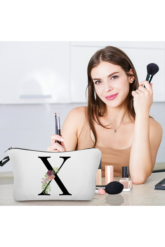 Personalized Floral Makeup Bag, Lettered Cosmetic Bag for Women, Customizable Gift for Bridesmaids, Moms, Friends, Birthday & Holiday Presents, Ideal for Daily Makeup & Accessories Storage