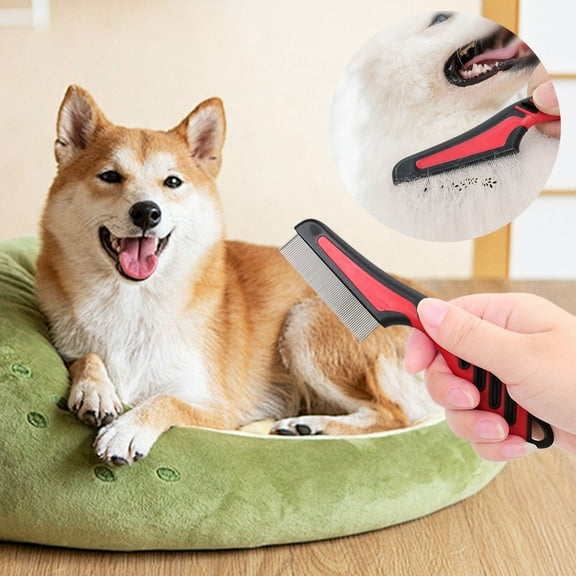 Gnmfd Pet Flea Comb Double Row Grooming Tool for Dogs Cats Rabbits for Fleas Ticks Lice Removal, Prevents Tangling Hair Loss, Gentle on Fur, Comfortable Grip, Promotes Healthy Hair