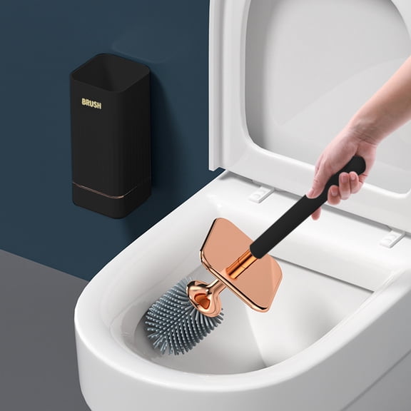 Gnmfd Plastic Bristle Toilet Brush Set with Long Handle, Compact Bathroom Cleaner for Toilets Bathtubs Sinks, Curved Bristles with Wall-Mount Storage, Deep Groove Cleaning Tool